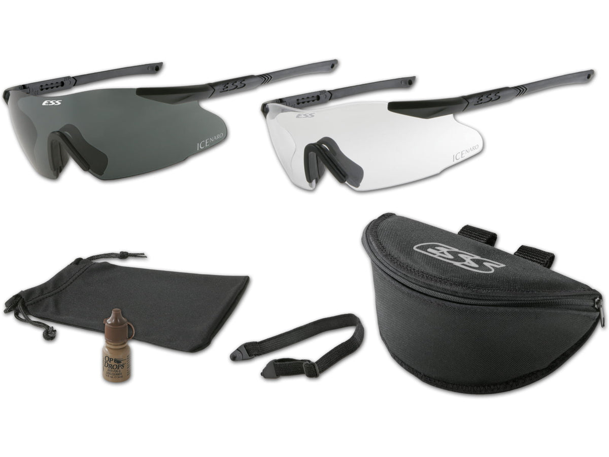 USED ESS ICE NARO 2.4 Interchangeable Component Eyeshield Safety Glasses 2-Lens Kit 6in. temples