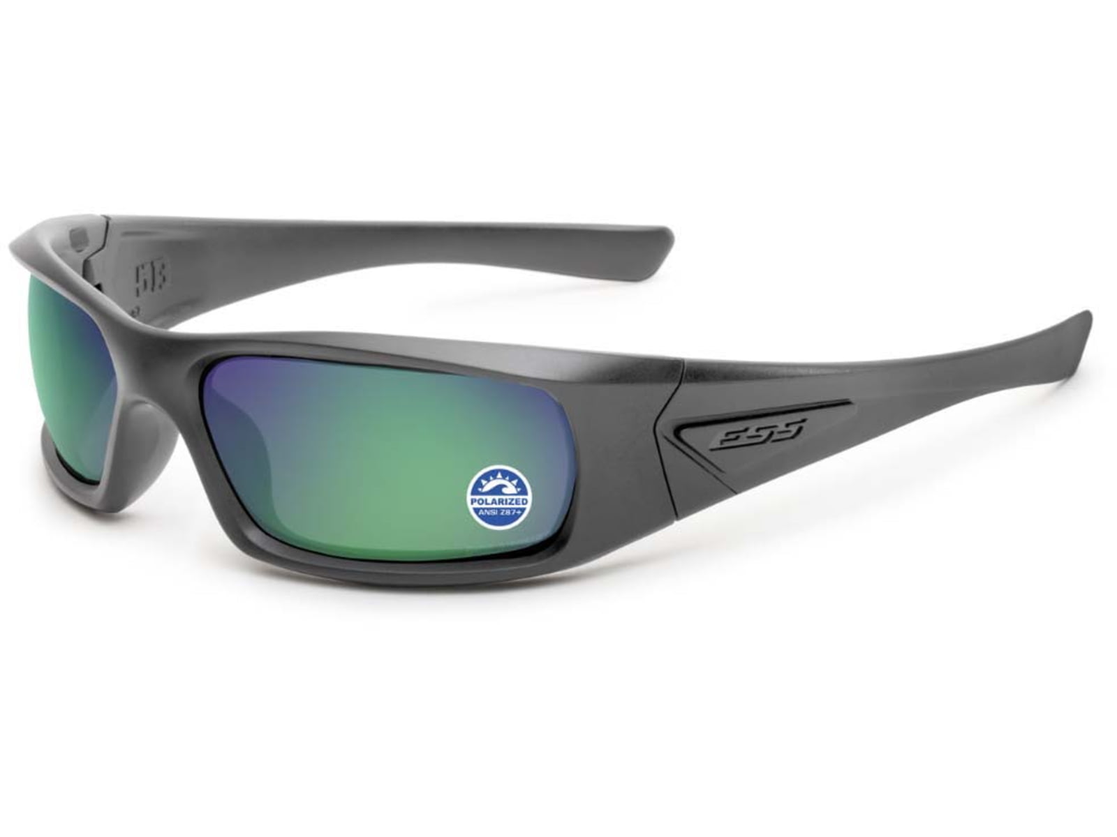 ESS Waterman 5B Sunglasses Carbon Gray Frame Polarized Mirrored Green Lens Medium EE9006-24