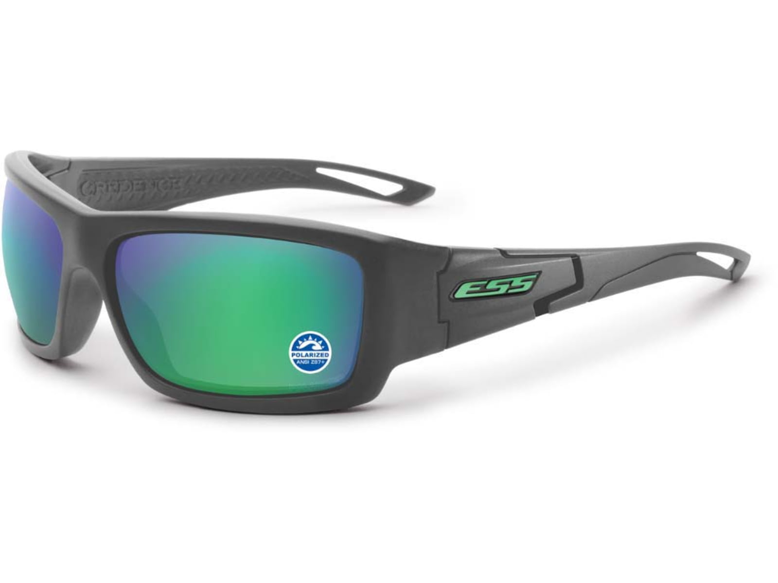 ESS Waterman Credence Sunglasses Carbon Gray Frame Polarized Mirrored Green Lens Medium/Large EE9015-18