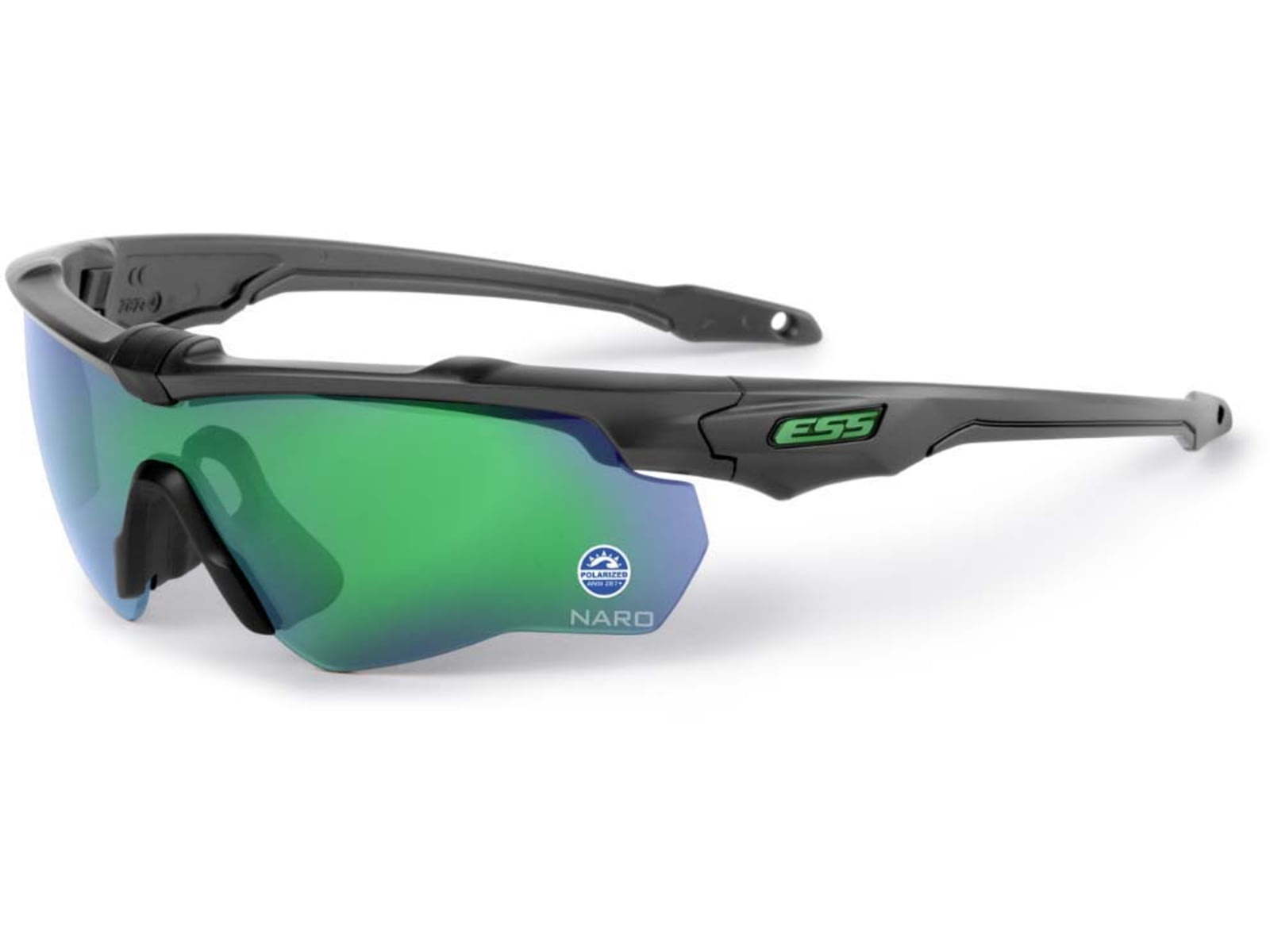 ESS Waterman CrossBladeNARO Sunglasses Carbon Gray Frame Polarized Mirrored Green Lens Medium/Small EE9034-20