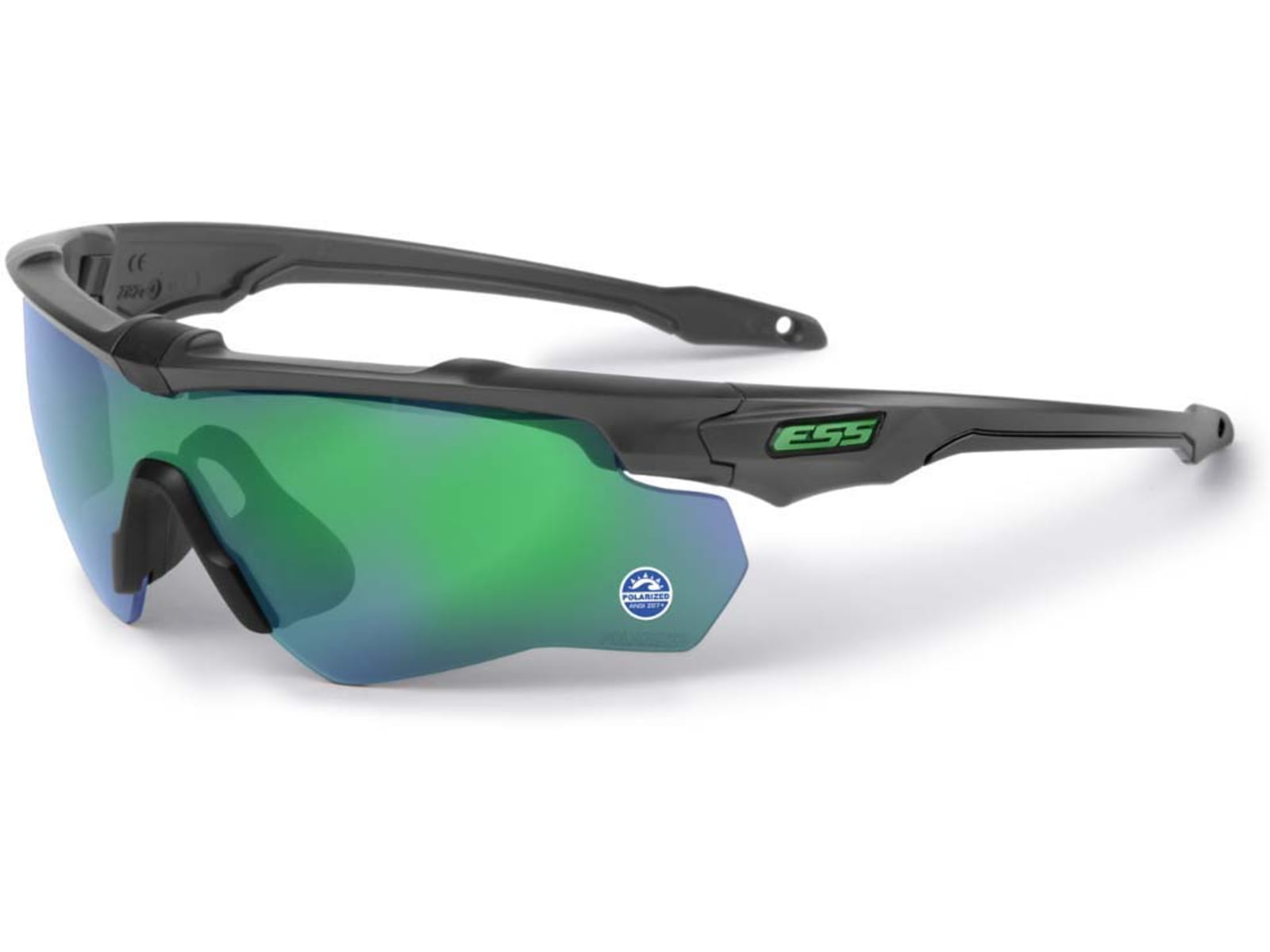 ESS Waterman CrossBladeSTD Sunglasses Carbon Gray Frame Polarized Mirrored Green Lens Large EE9032-29