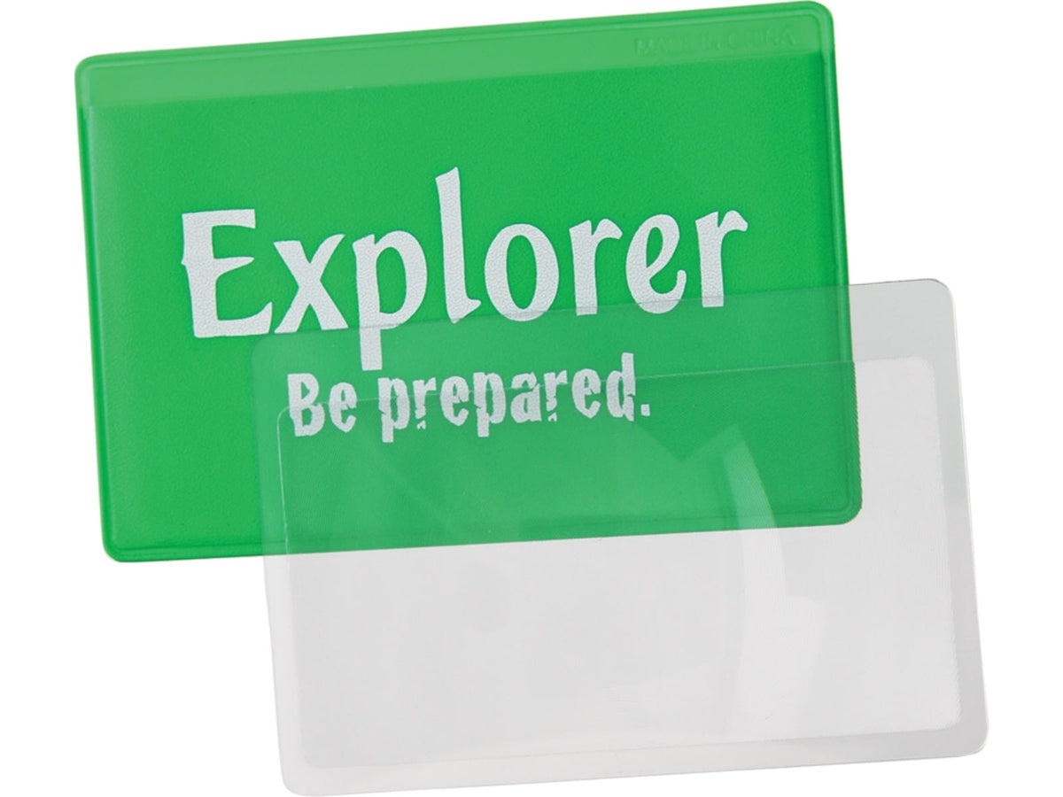 Explorer Credit Card Magnifier Lens Clear Plastic Construction Measures 2 1/8in X 3 5/16in Green Plastic Slip Pouch With Explorer Logo G0140W