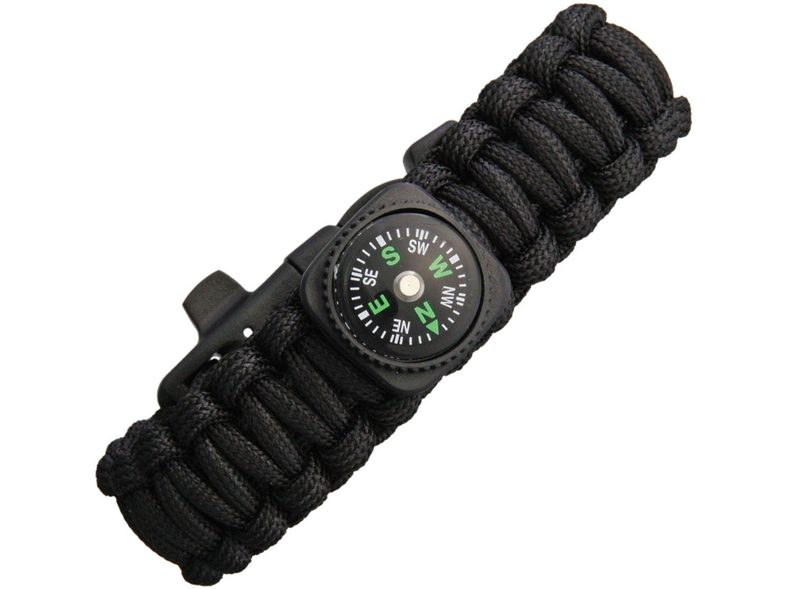 Explorer Paracord Bracelet With Compass Black Fits Wrist Up To 7.5in In Circumference Compass Firestrike Whistle E-014C BLACK-EXP61