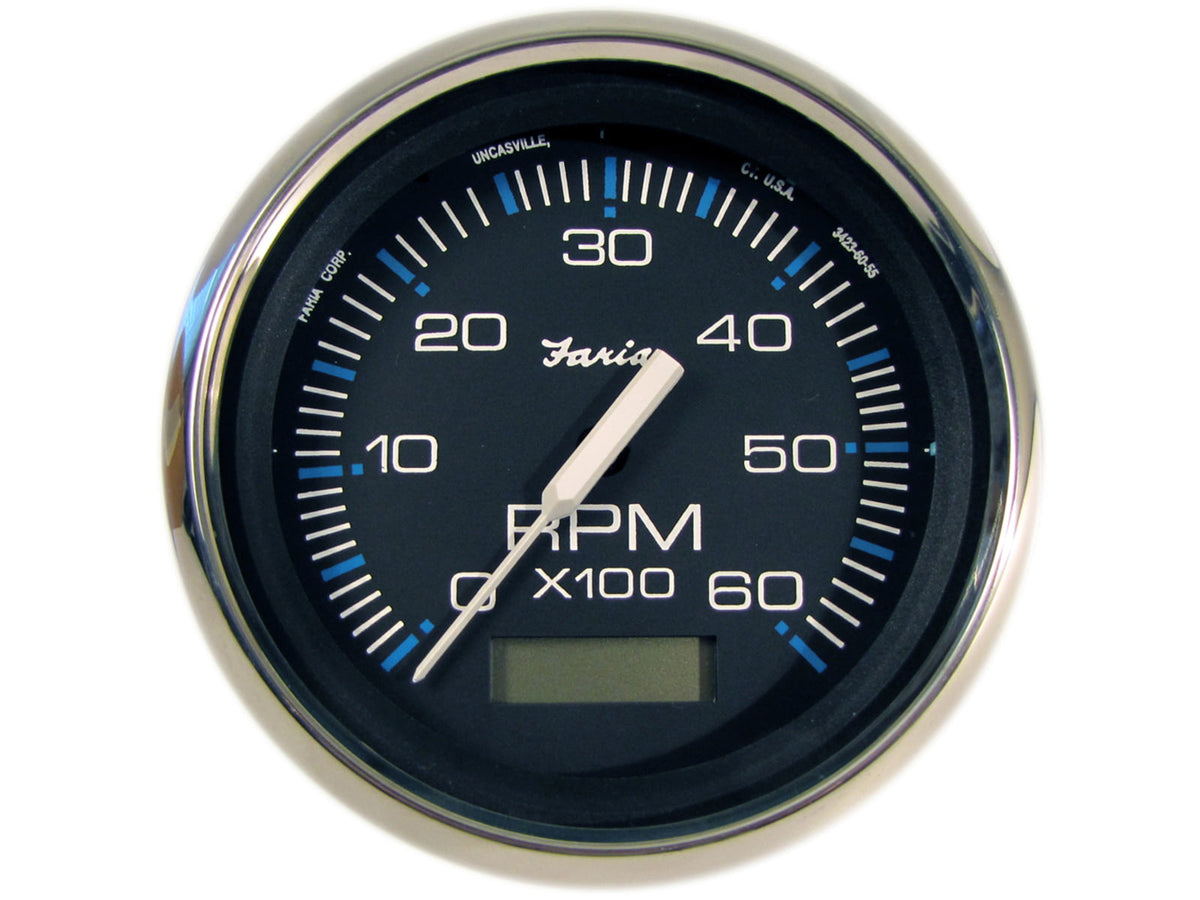 Faria Beede Instruments Chesapeake Black SS 4" Tachometer w/Hourmeter - 6000 RPM Gas - Inboard 33732