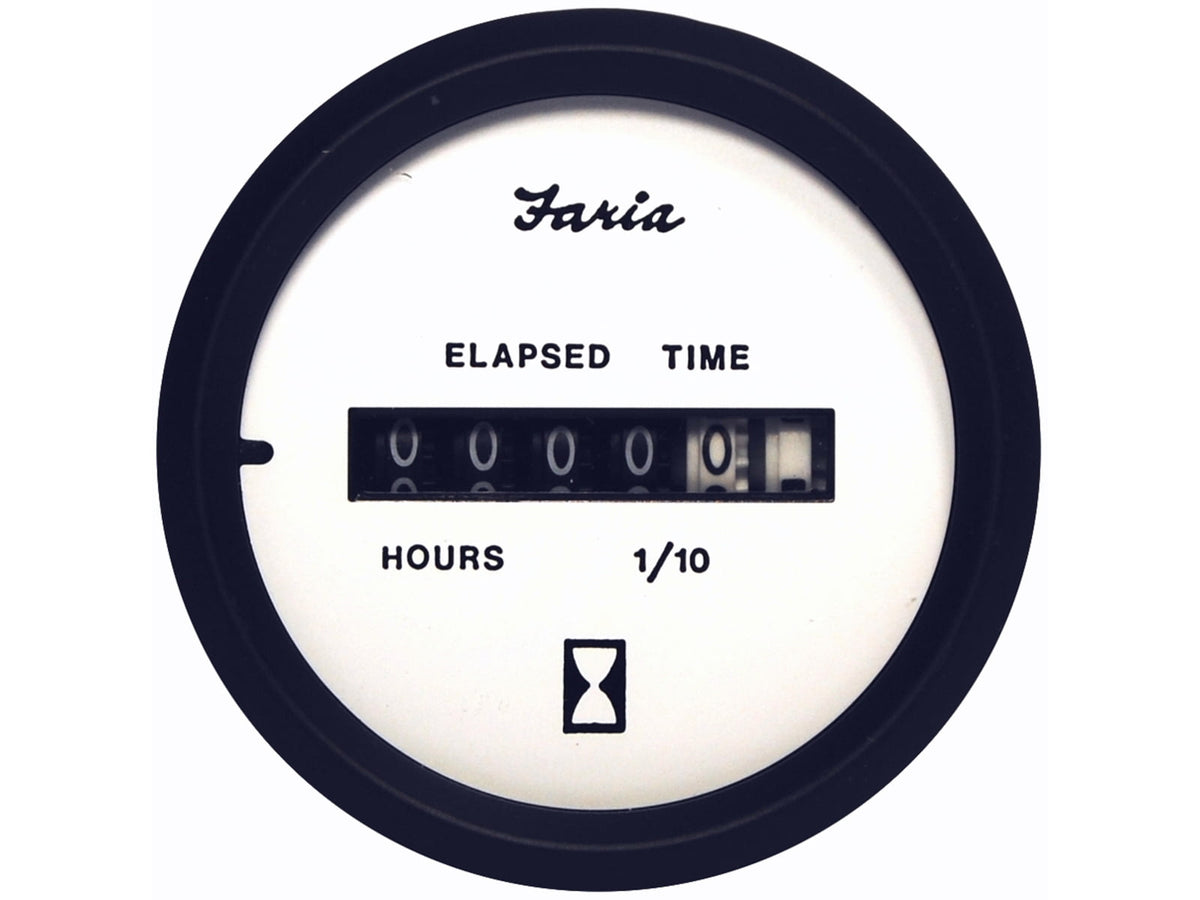 Faria Beede Instruments White 2" Hourmeter 10000 Hrs 12-32 VDC Euro 12913