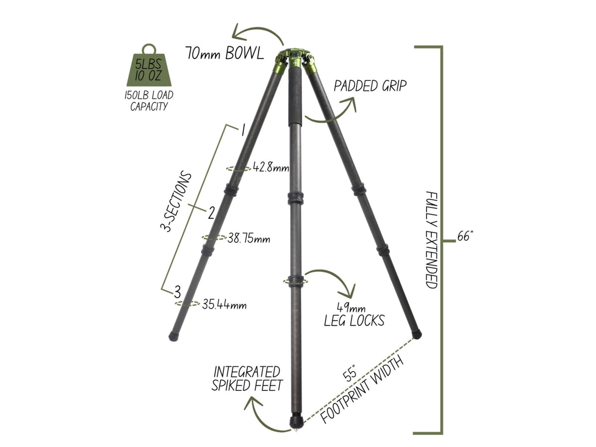FatBoy Tripods Traverse Tripod 3 O Green OD Green/ Gunmetal Gray FBTTraverse3
