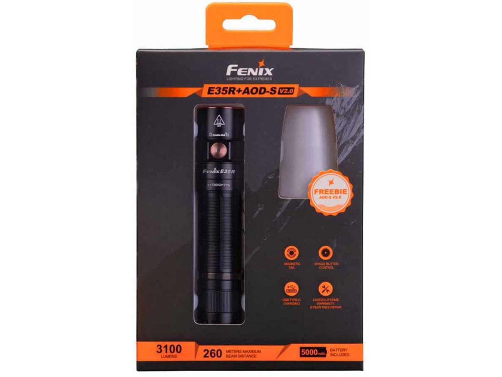 Fenix Lighting E35R Lithium Ion 3100 Lumens Luminus SST70 LED Flashlight Black