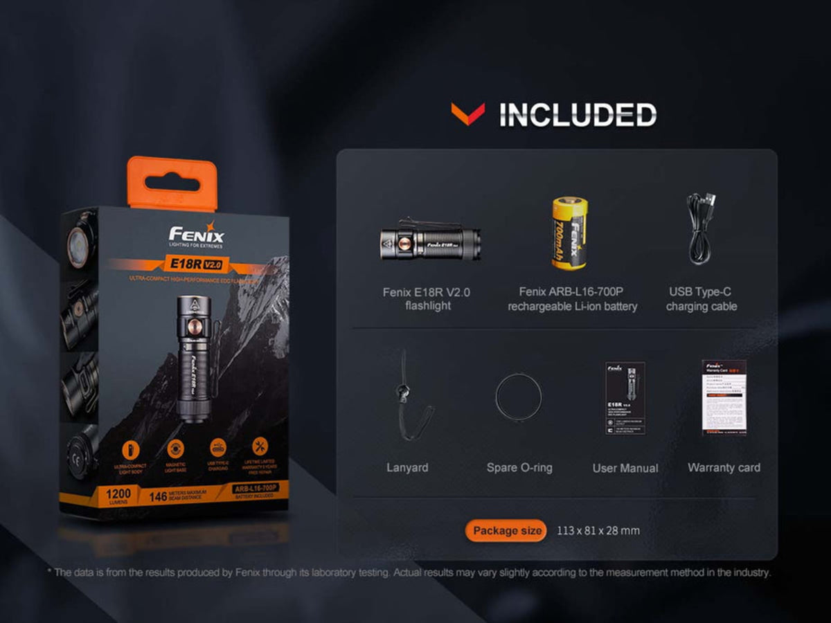Fenix Lighting E18R V2.0 Lithium Ion 1200 Lumens Luminus SST40 LED Flashlight Black