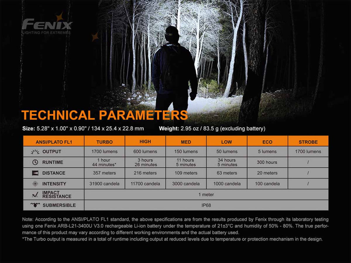 Fenix PD35 V3.0 Rechargeable 1700 Lumens LED Flashlight Black