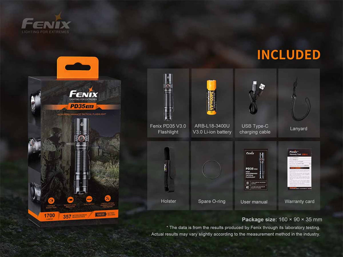 Fenix PD35 V3.0 Rechargeable 1700 Lumens LED Flashlight Black