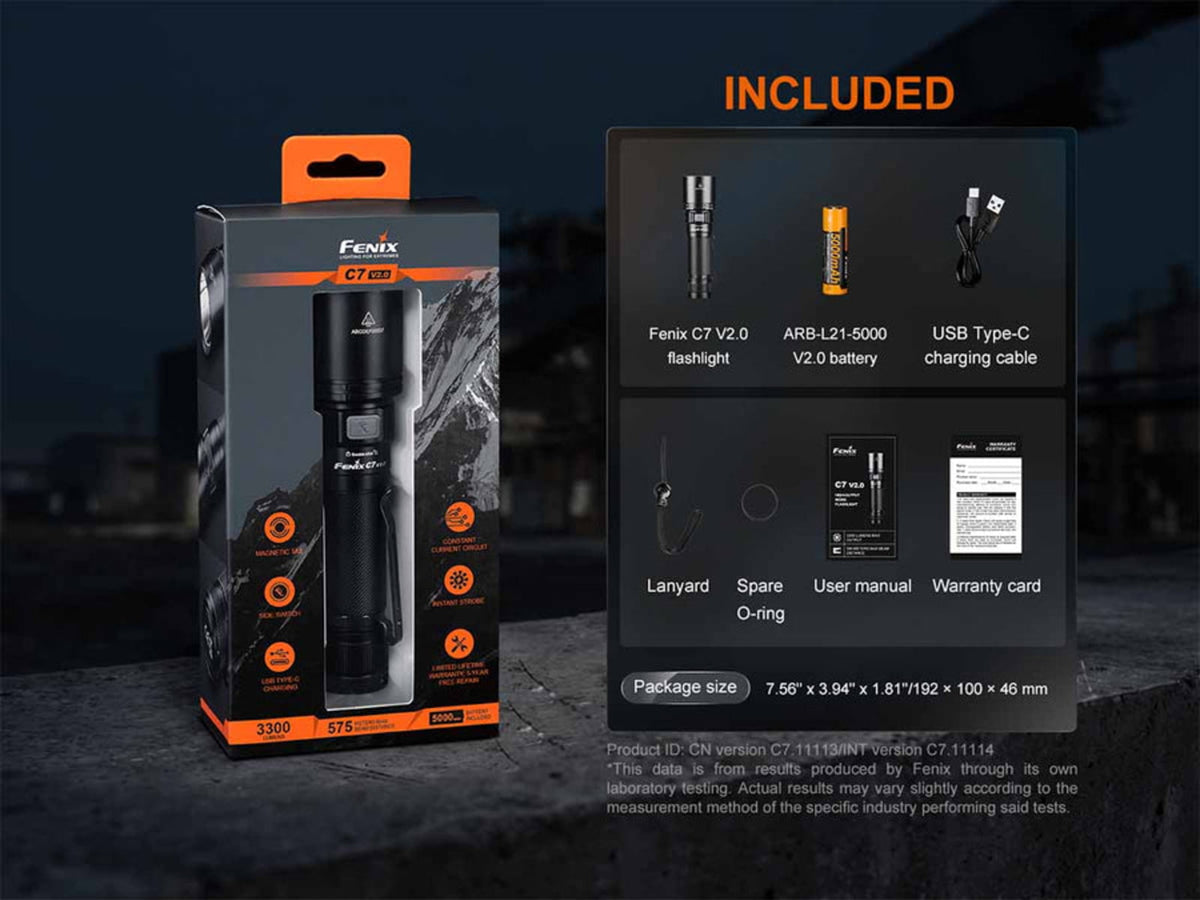 Fenix Lighting C7 V2.0 Lithium Ion 3300 Lumens LED Flashlight Black