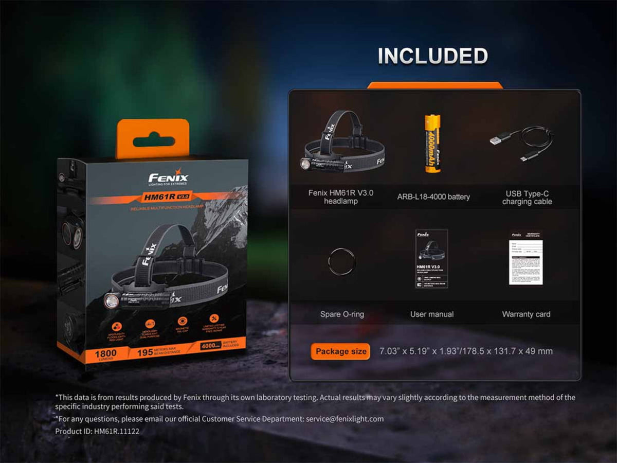 Fenix Lighting HM61R V3 ARB-L18-4000 1800 Lumens LED Headlamp Black HM61RV3BK