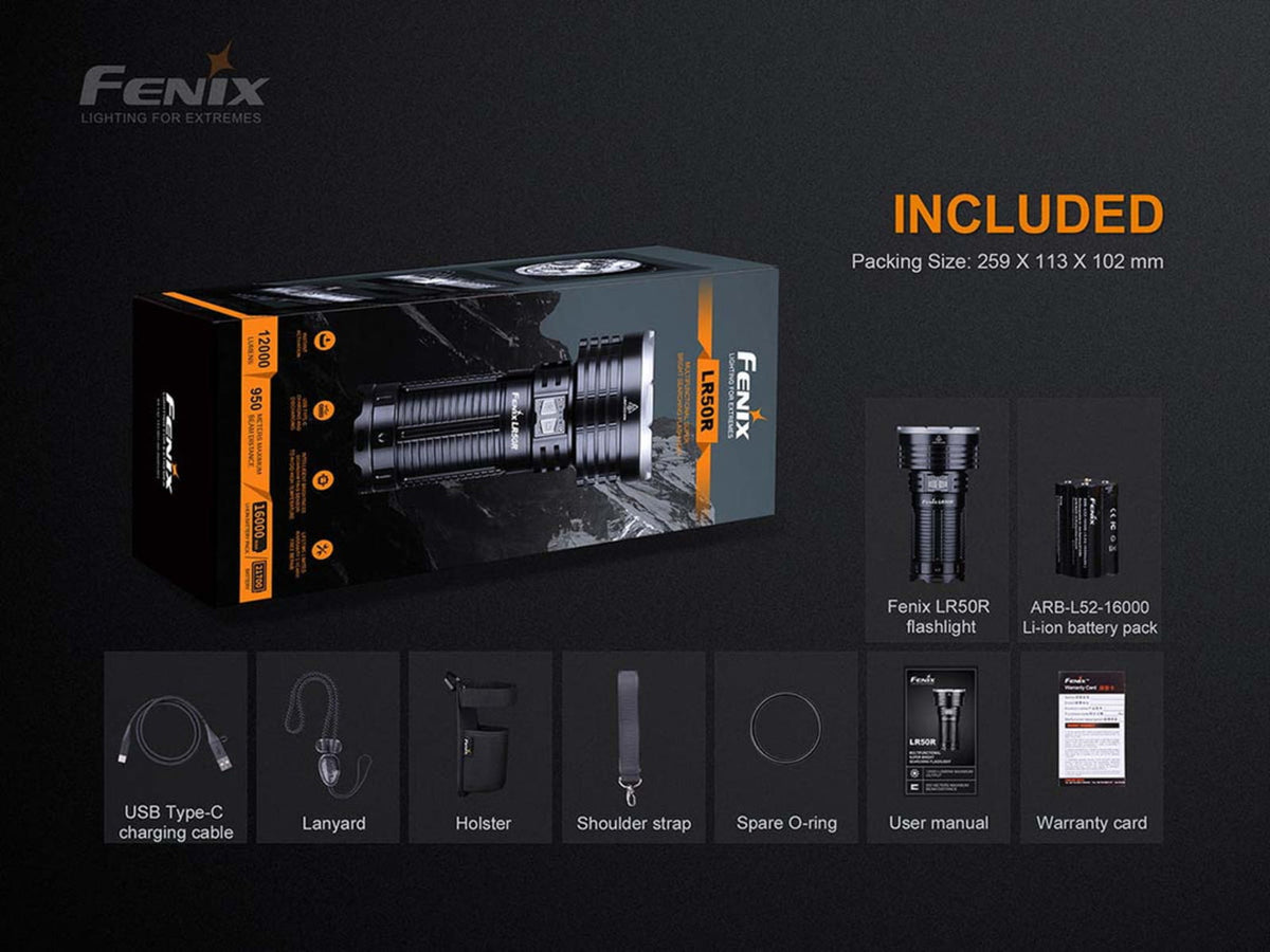 Fenix Lighting LR50R Lithium Ion 12000 Lumens Luminus SST70 LED Flashlight Black