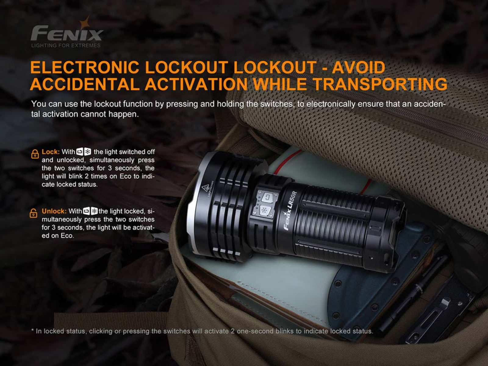 Fenix Lighting LR50R Lithium Ion 12000 Lumens Luminus SST70 LED Flashlight Black