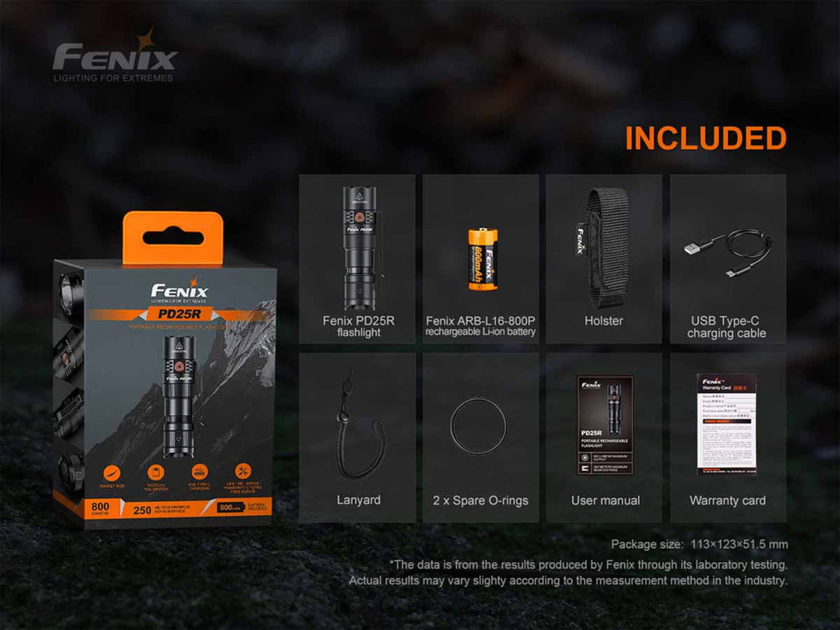 Fenix Lighting PD25R 800 Lumens Luminus SST20 LED Flashlight Black PD25RSTBK