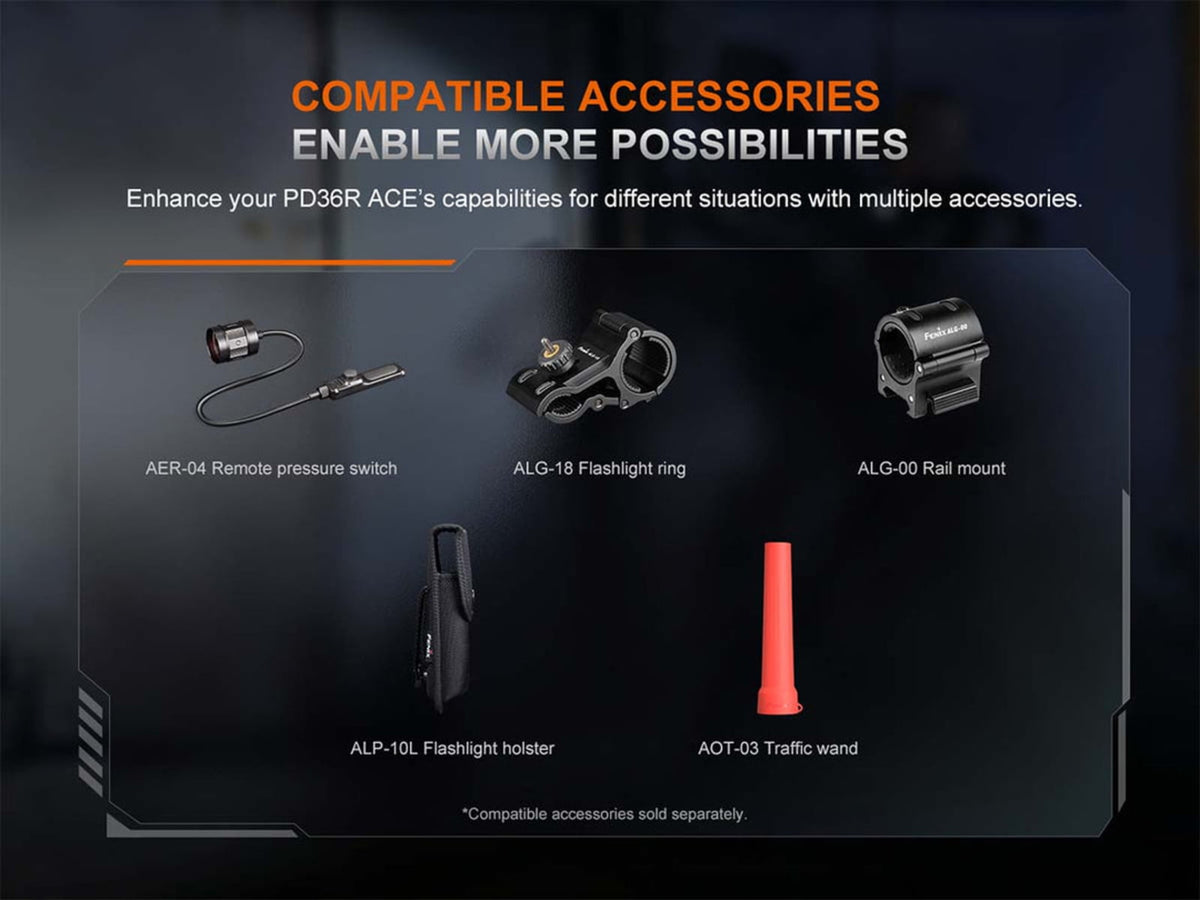 Fenix Lighting PD36R ACE Lithium Ion 3000 Lumens Luminus SFT70 Gen2 LED Flashlight Black PD36RACBK