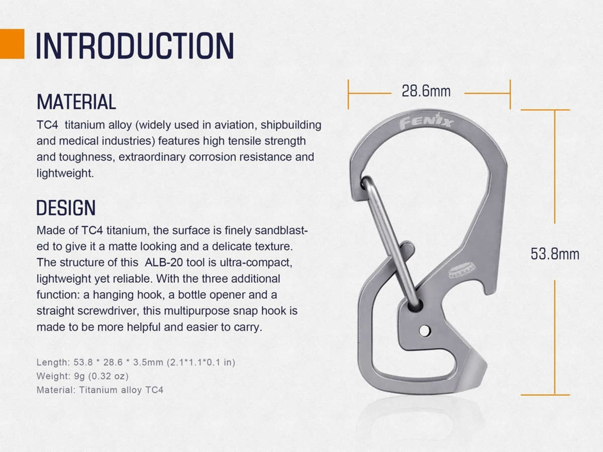 Fenix ALB-20 Snap Hook Carabiner Silver ALB-20