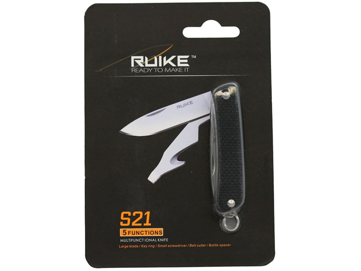 RUIKE S21 Multifunction Knife 2.1in 14C28N Stainless Steel Clip Point Plain Blade Black S21-B