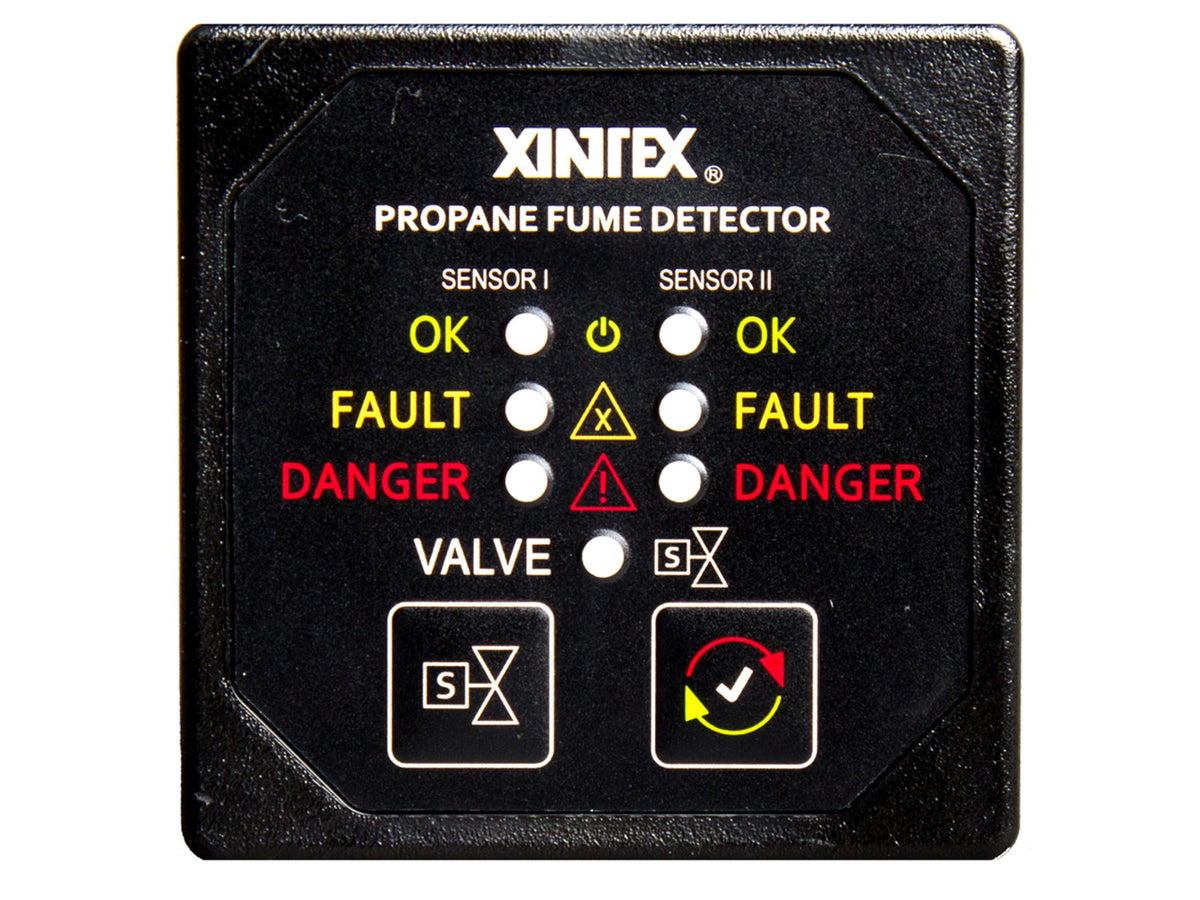 Fireboy-Xintex Propane Fume Detector & Alarm w/2 Plastic Sensors & Solenoid Valve - Square Black Bezel Display P-2BS-R