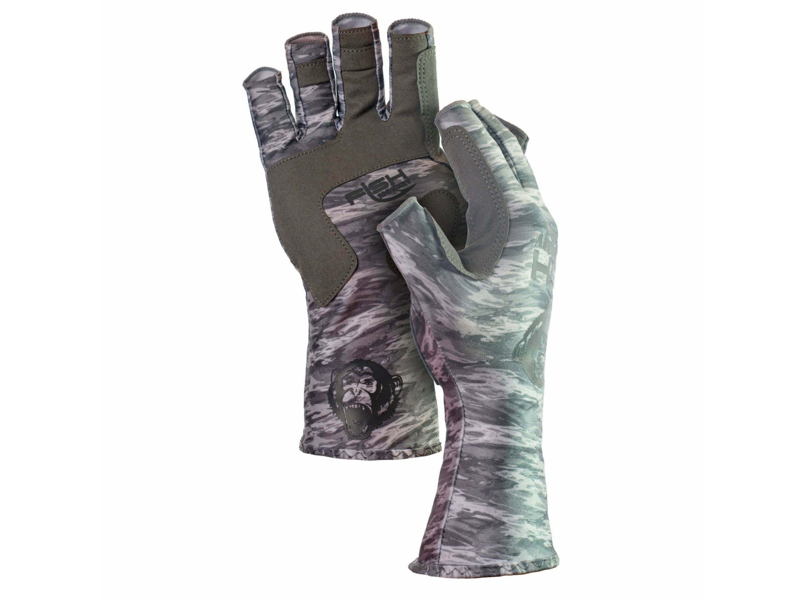 Fish Monkey Half Finger Guide Gloves Grey Water Camo XL