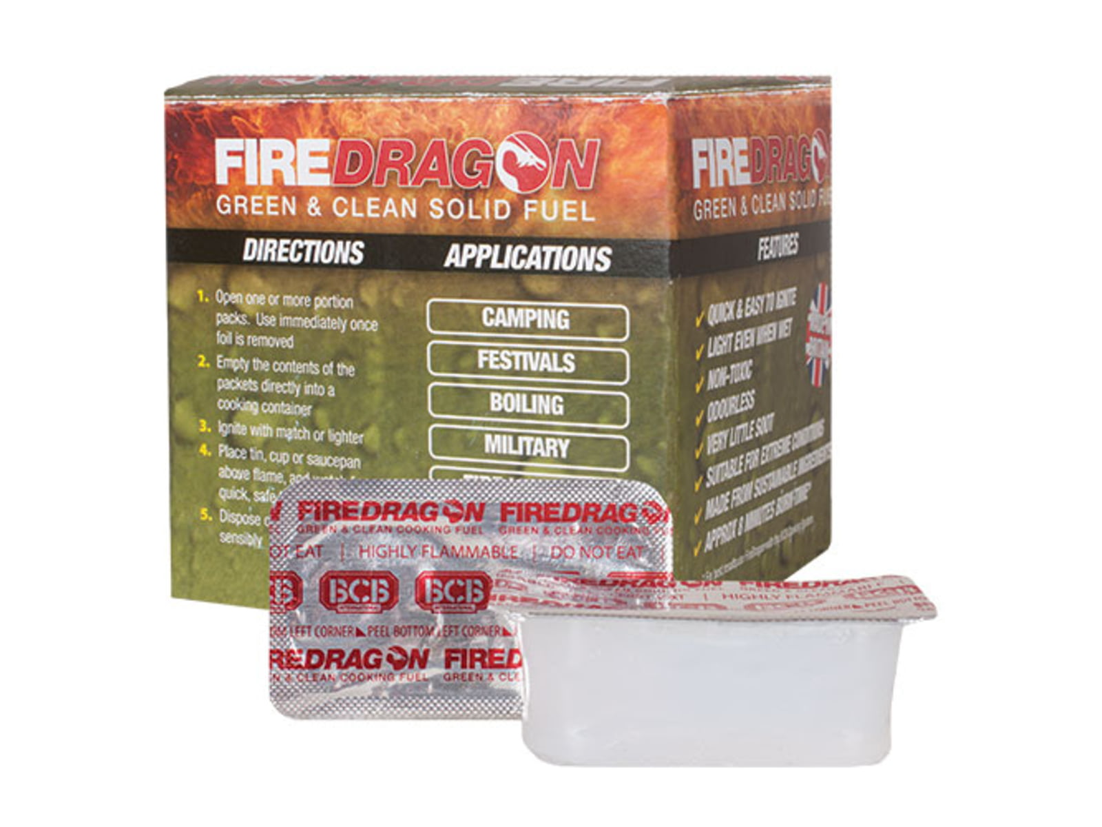 Fox Outdoor Firedragon Green and Clean Solid Fuel pack of 6 . 57-9811