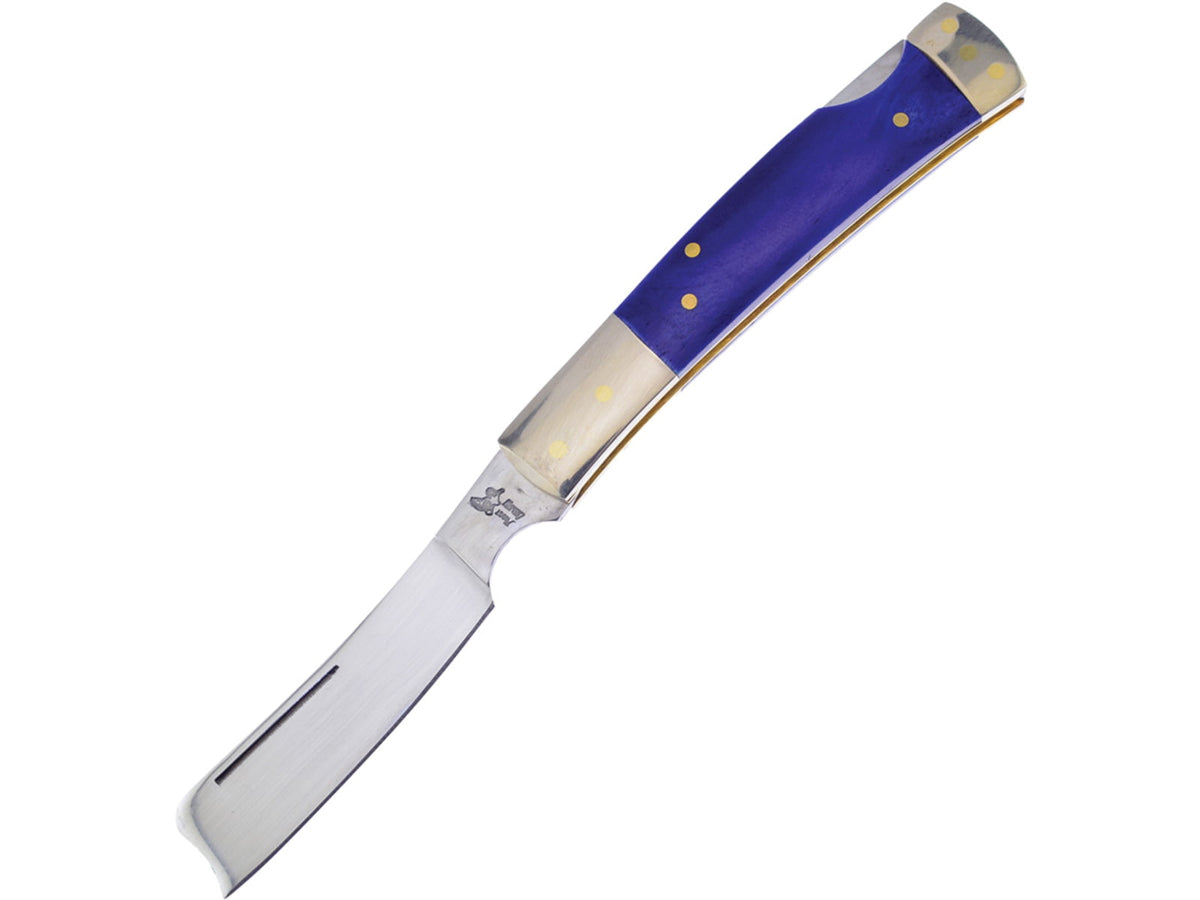Frost Lockback Razor 3.88in Closed Mirror Stainless Razor Blade Blue Smooth Bone Handle 17-150BLSB