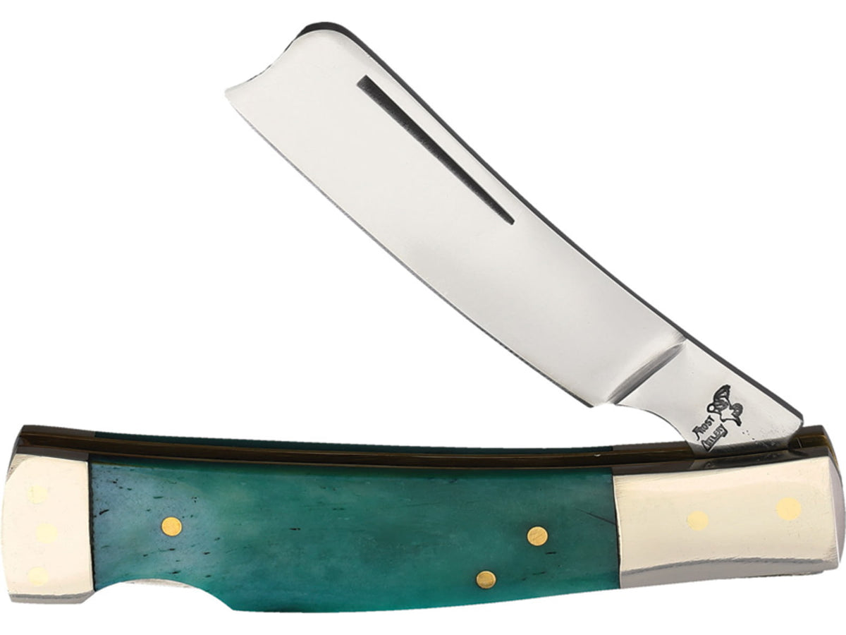 Frost Lockback Razor 3.88in Closed Mirror Stainless Razor Blade Green Smooth Bone Handle 17-150GSB