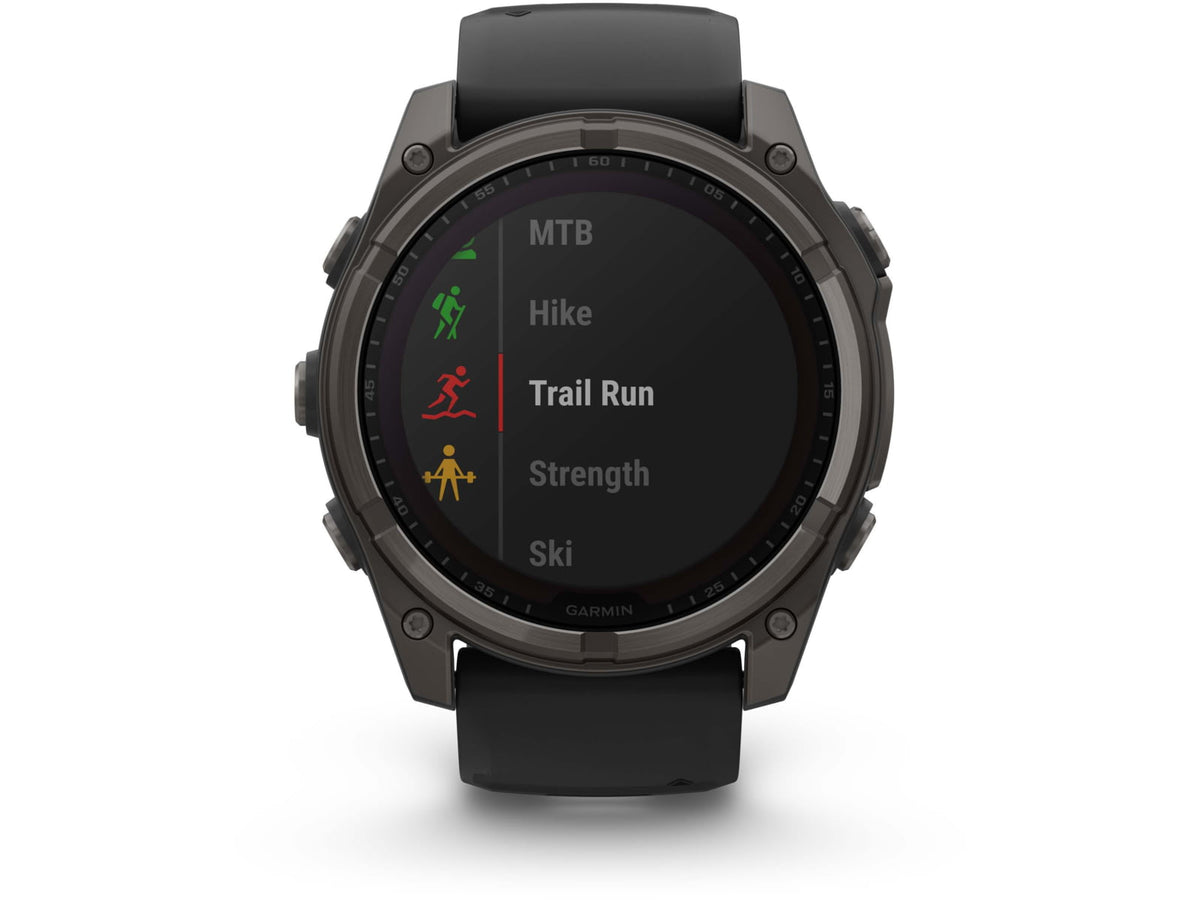 Garmin fenix 8 Solar 51mm GPS Watch Sapphire Carbon Gray DLC Titanium with Black/Pebble Gray Silicone