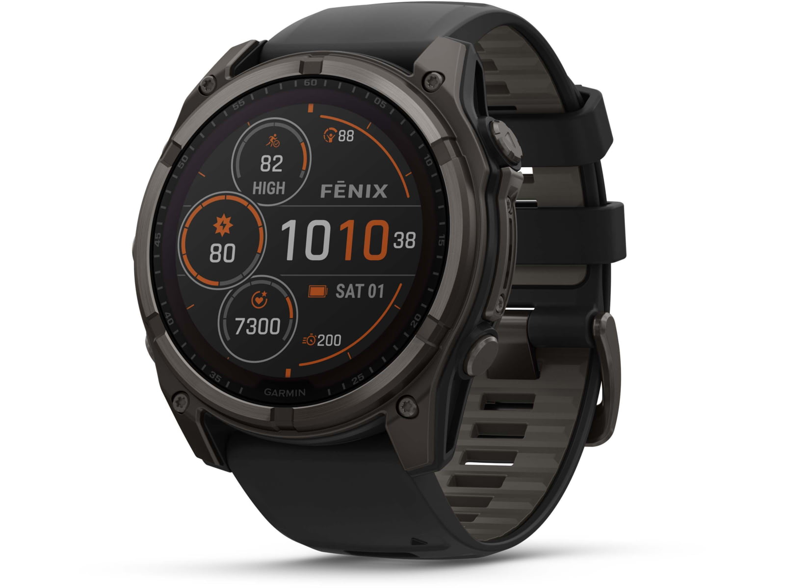 Garmin fenix 8 Solar 51mm GPS Watch Sapphire Carbon Gray DLC Titanium with Black/Pebble Gray Silicone