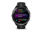 Garmin Forerunner 965 Watch Carbon Gray DLC Titanium Bezel w/ Black Case and Black/Powder Gray Silicone Band