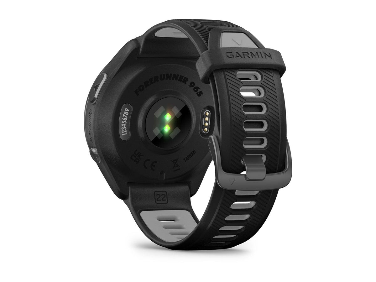 Garmin Forerunner 965 Watch Carbon Gray DLC Titanium Bezel w/ Black Case and Black/Powder Gray Silicone Band