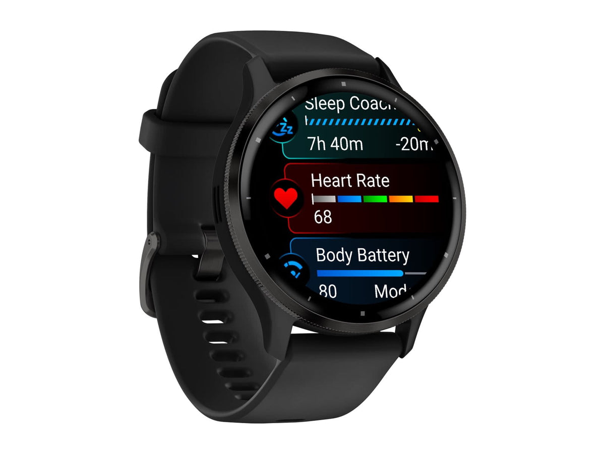 Garmin Venu 3 Watch Slate Stainless Steel Bezel w/ Black Case and Silicone Band