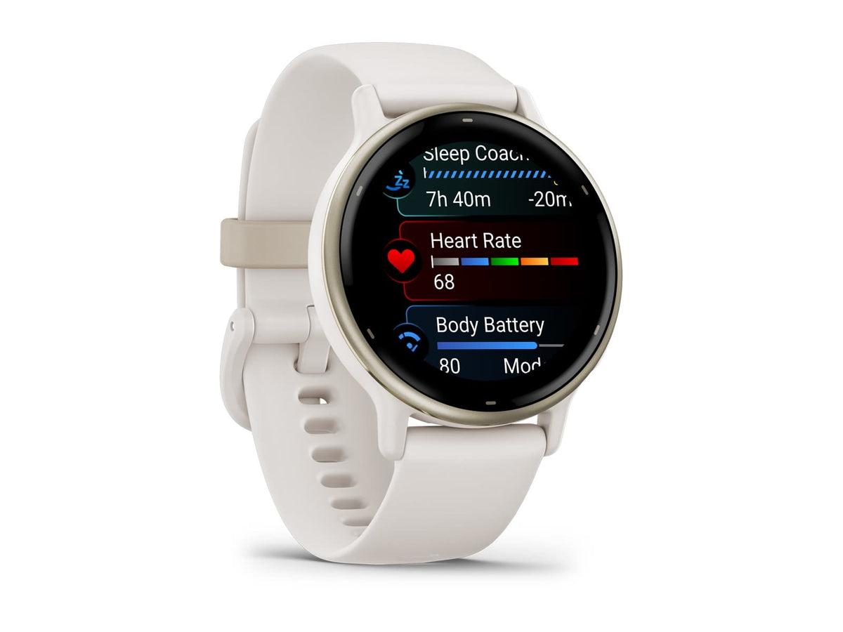 Garmin Vivoactive 5 Watch Cream Gold Aluminum Bezel w/ Ivory Case and Silicone Band