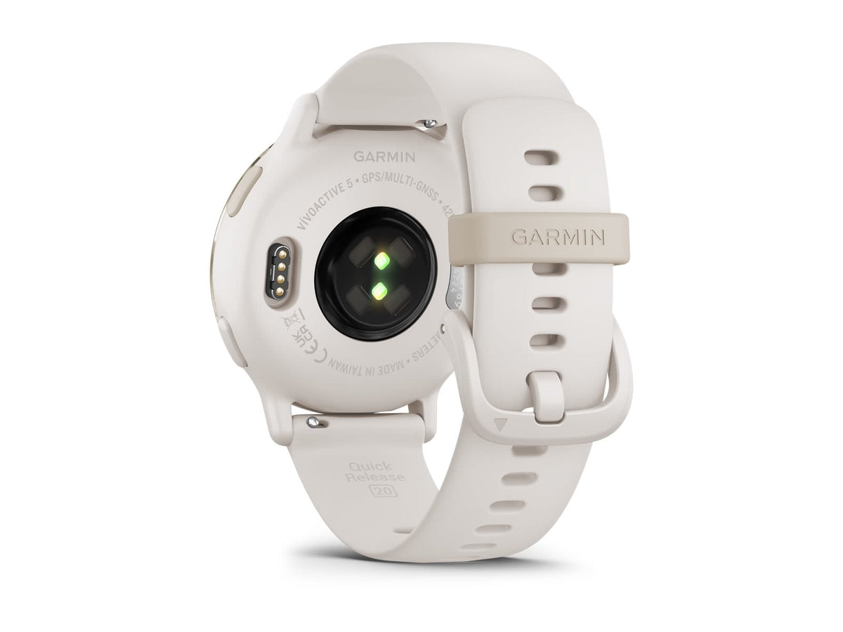 Garmin Vivoactive 5 Watch Cream Gold Aluminum Bezel w/ Ivory Case and Silicone Band