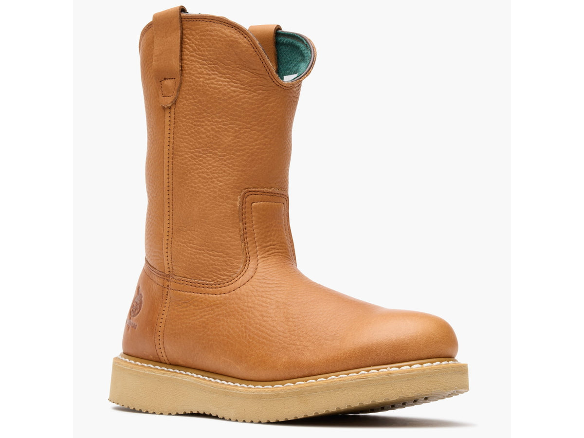 Georgia Boots Wedge Steel Toe Men's Pull-On Work Boots 11 US Wide Barracuda Gold