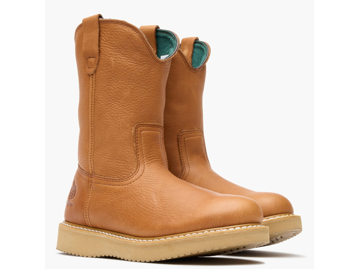Georgia Boots Wedge Steel Toe Men's Pull-On Work Boots 11 US Wide Barracuda Gold