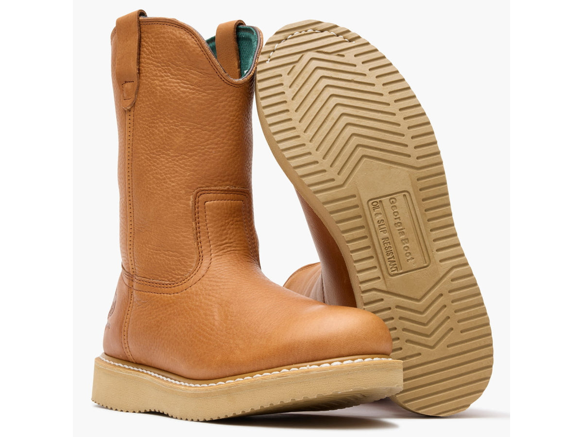 Georgia Boots Wedge Steel Toe Men's Pull-On Work Boots 11 US Wide Barracuda Gold