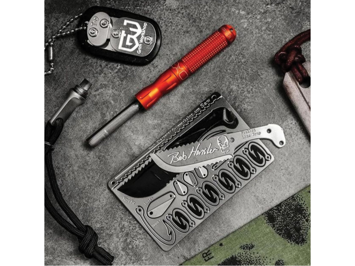 Grim Workshop Bob Hansler Survival Card Surgical Grade Stainless Construction 3.38in x 2.13in x 0.25in GWBOBSIGCRD