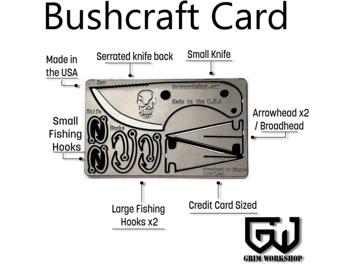 Grim Workshop Bushcraft Card Surgical Grade Stainless Construction 3.38in x 2.13in x 0.25in GWBUSHCRD