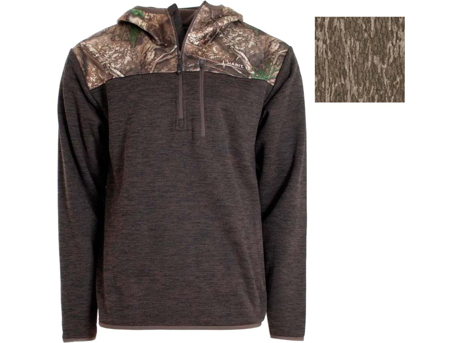 Habit Men's 1/4 Zip Hooded Fleece Pullover - Men's Large Mossy Oak Bottomland 1409604