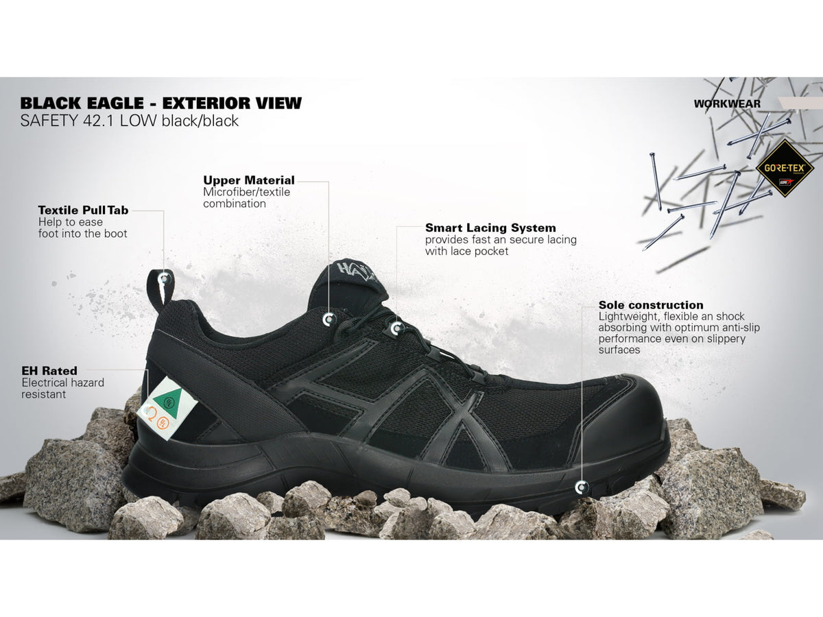 HAIX 42.1 Low Black Eagle Safety Boot 8.5US Wide Black