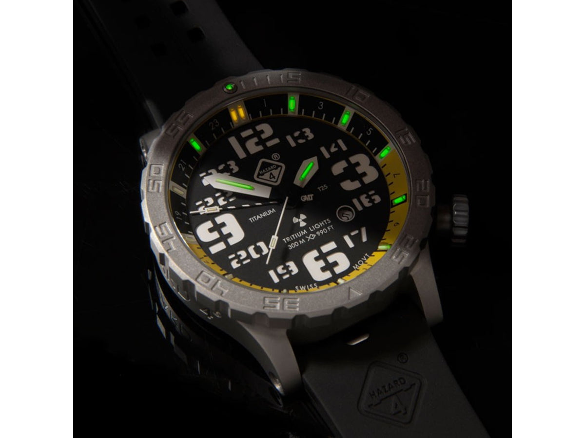 Hazard 4 Heavy Water Diver BlackTie B Bracelet Unisex Analog Watch 50mm Silver Ti Bracelet Nylon HWD-TI-B-KW-GGYG