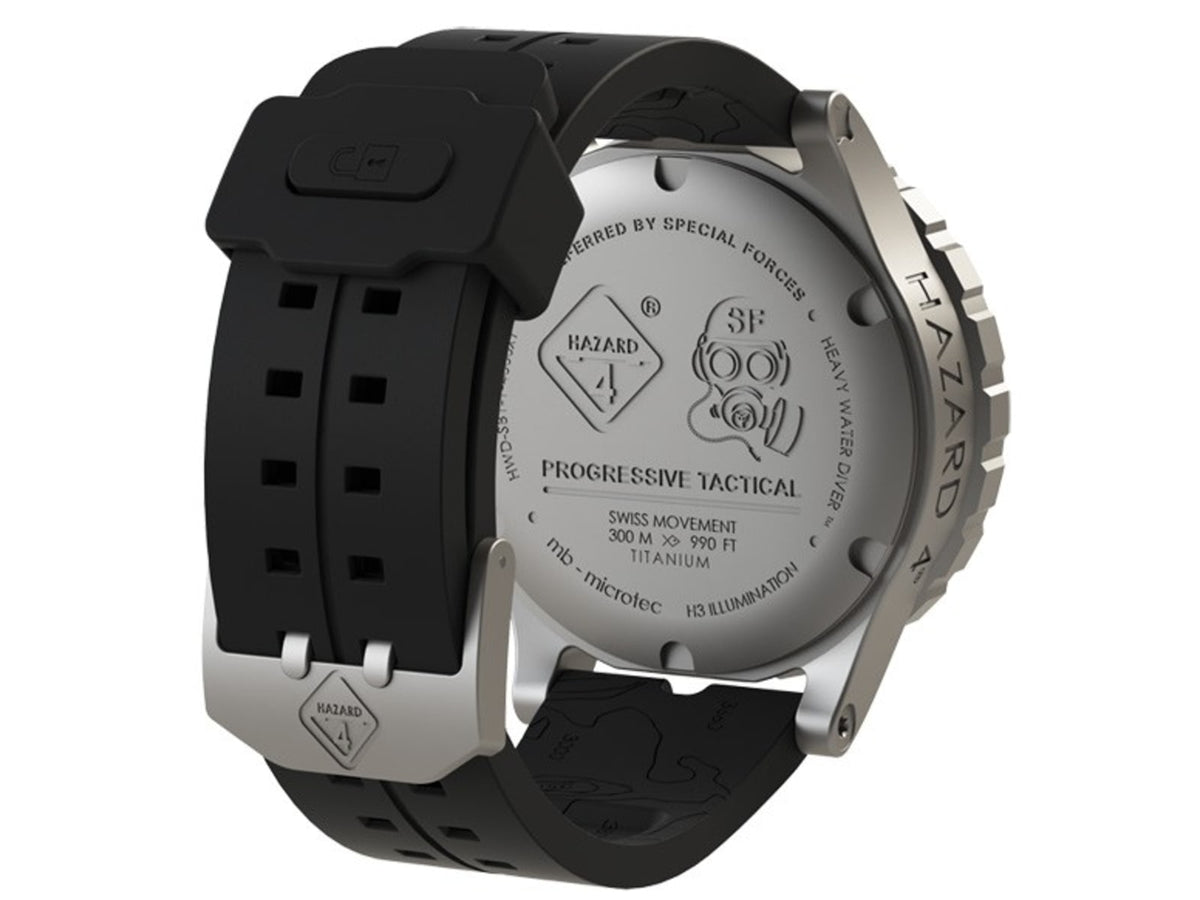 Hazard 4 Heavy Water Diver BlackTie B Bracelet Unisex Analog Watch 50mm Silver Ti Bracelet Nylon HWD-TI-B-KW-GGYG