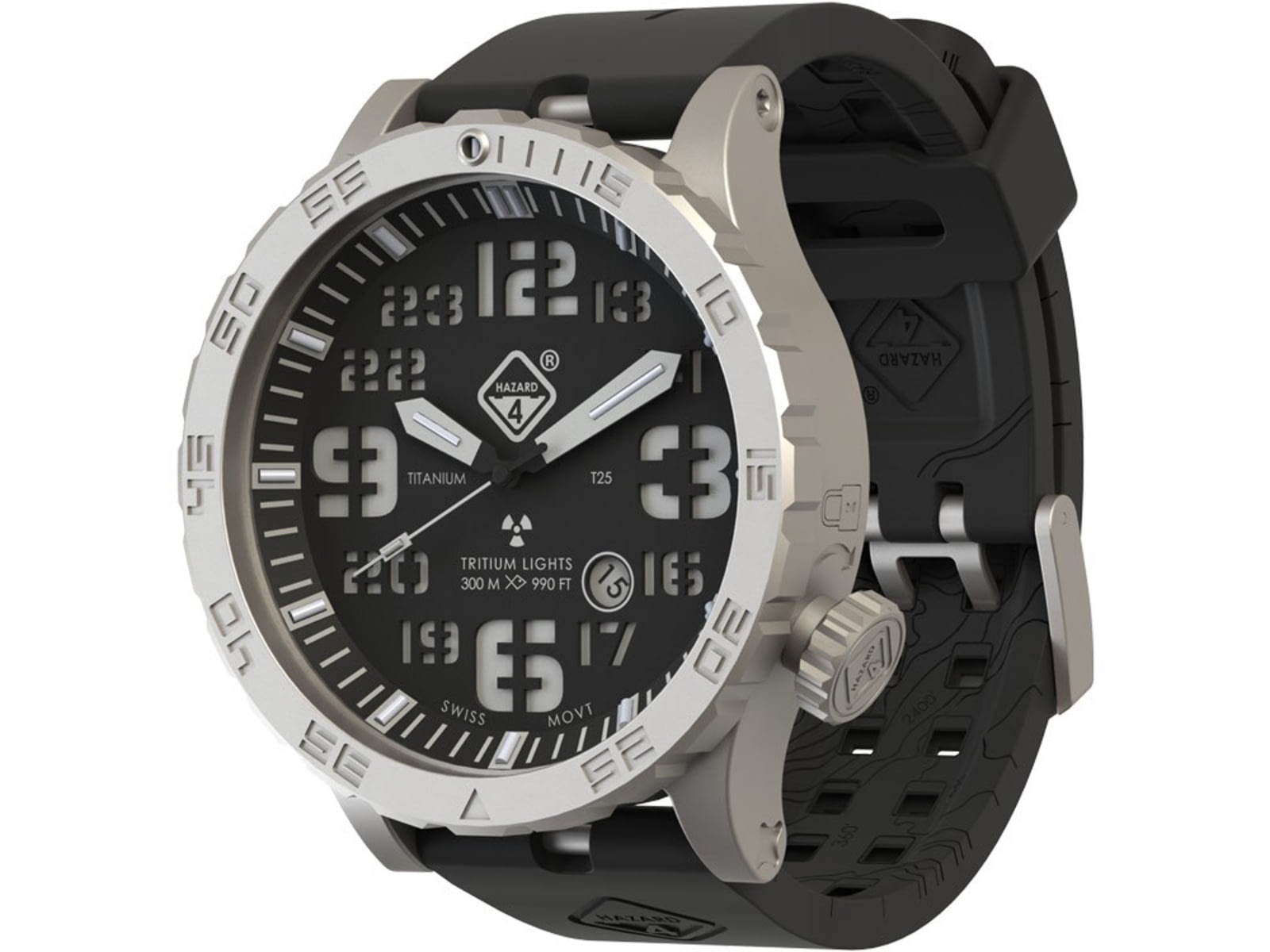 Hazard 4 Heavy Water Diver BlackTie B Bracelet Unisex Analog Watch 50mm Silver Ti Bracelet Nylon HWD-TI-B-KW-GGYG