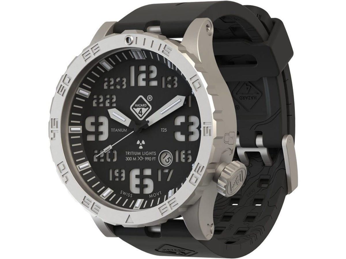 Hazard 4 Heavy Water Diver BlackTie B Bracelet Unisex Analog Watch 50mm Silver Ti Bracelet Nylon HWD-TI-B-KW-GGYG