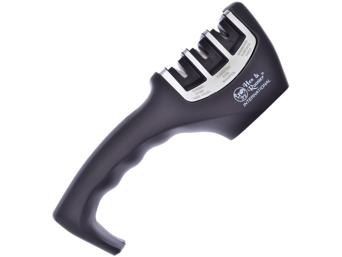 Hen & Rooster Three Stage Sharpener 8" overall Black rubber handle HRI-100B
