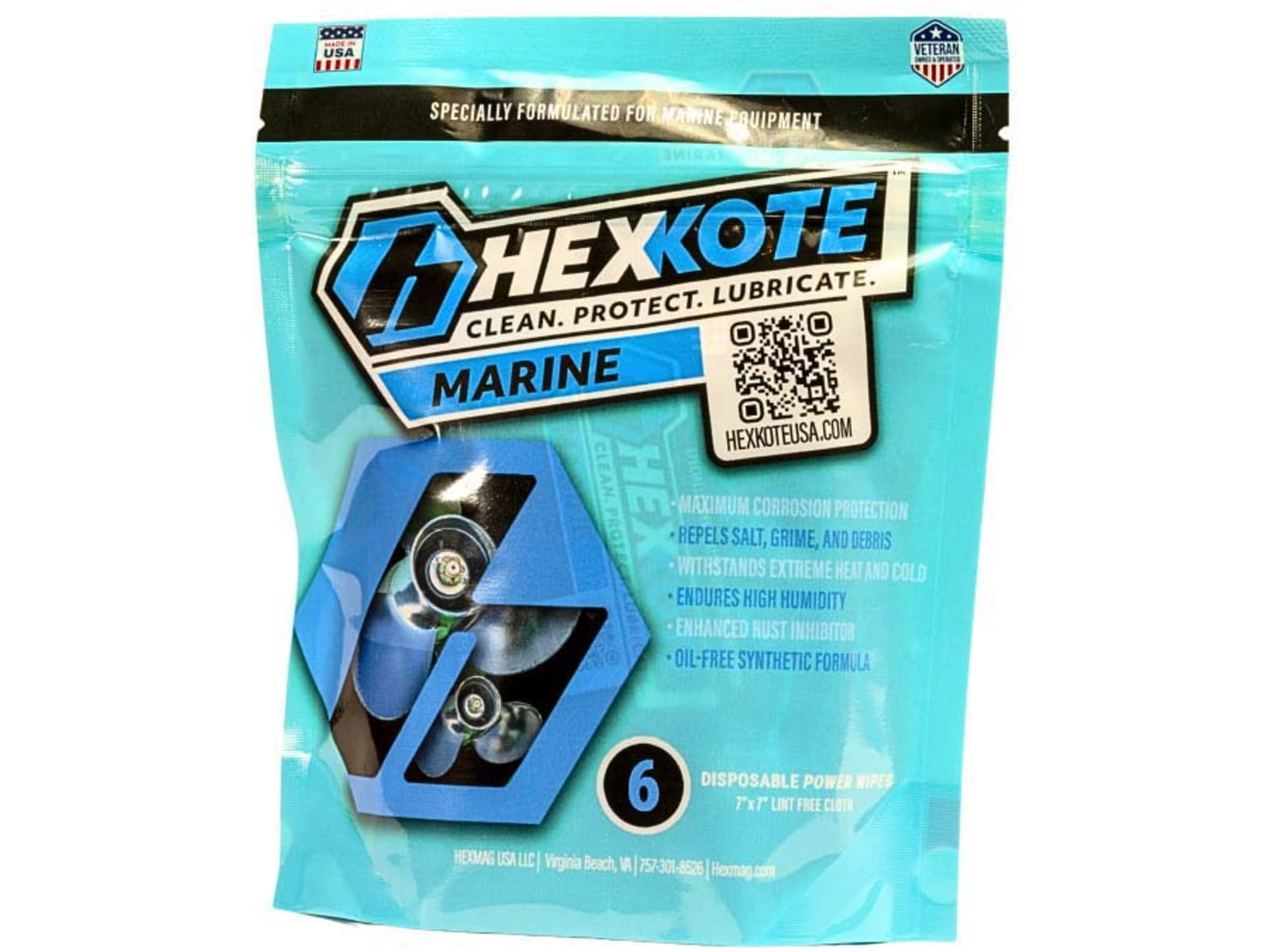 HEXKOTE 7x7in Disposable Wipes Marine 6 Pack