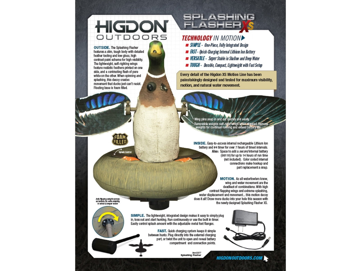 Higdon Outdoors 53077 XS Splashing Flasher Mallard Drake Multi Color Rechargeable