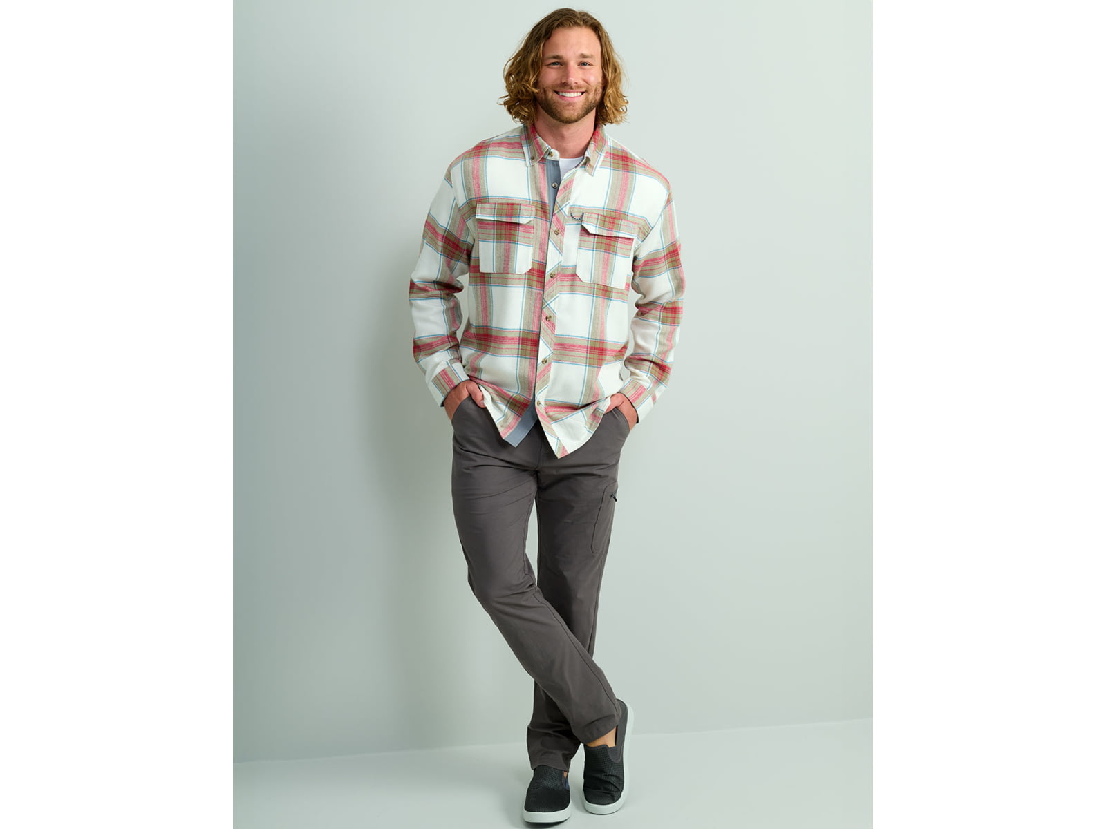 HUK Performance Fishing Hawser Plaid Flannel - Men's Khaki Large