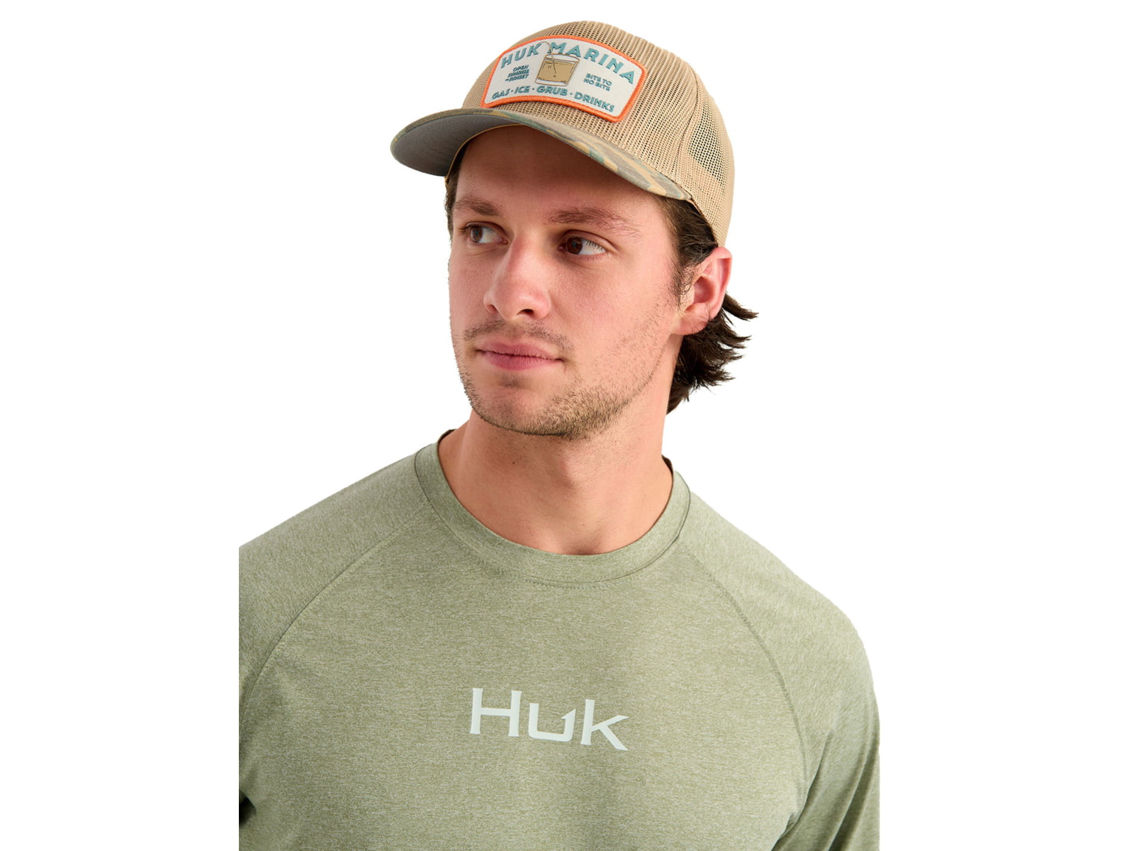 HUK Performance Fishing Airweight Long Sleeve Crew - Men's Seagrass Hthr